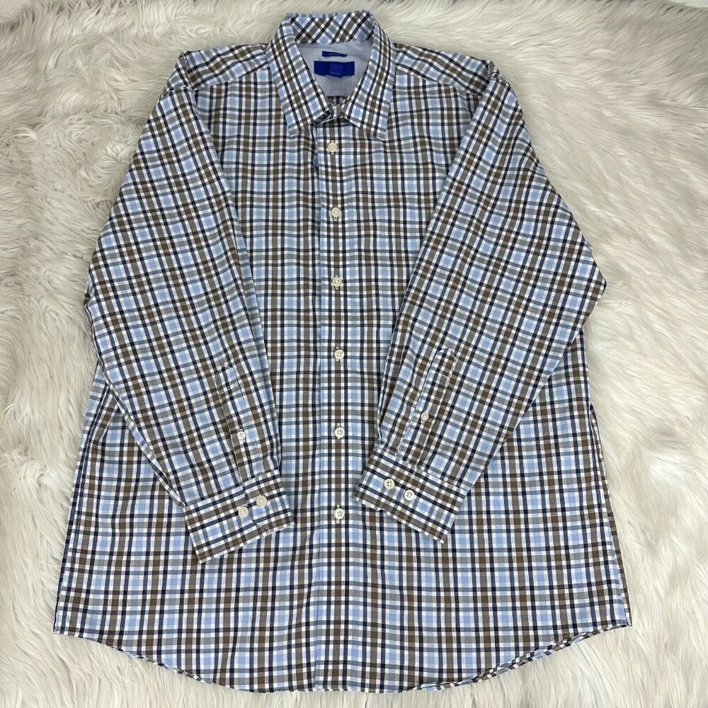 Egara Mens Blue Plaid Long Sleeve Non-Iron Button-Down Career Dress Shirt XL/C48
